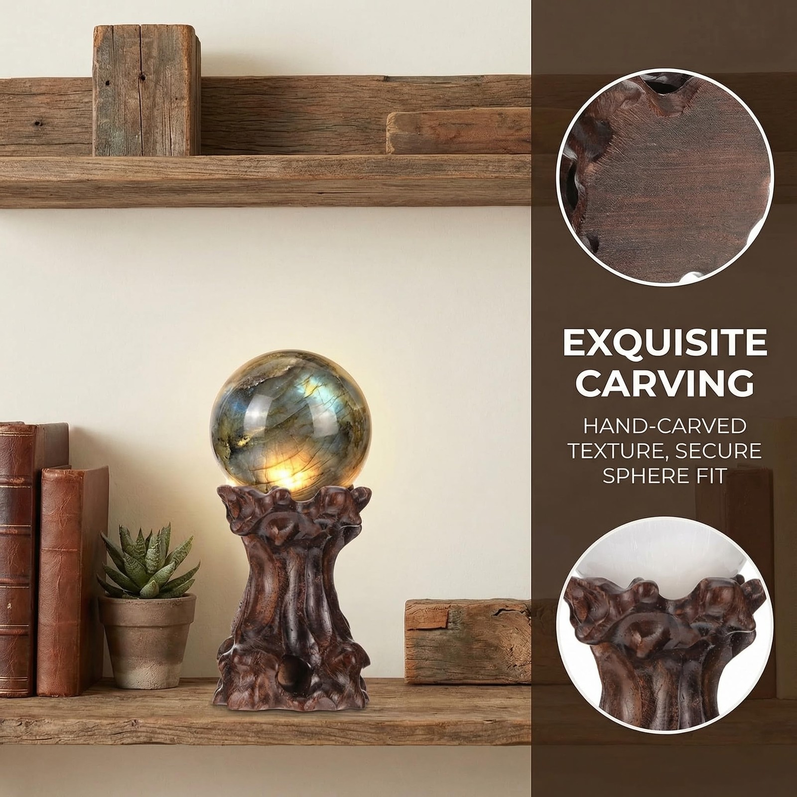 Wooden Sphere Stands for Display Crystal, Crystal Ball Holder Decorative Ball.