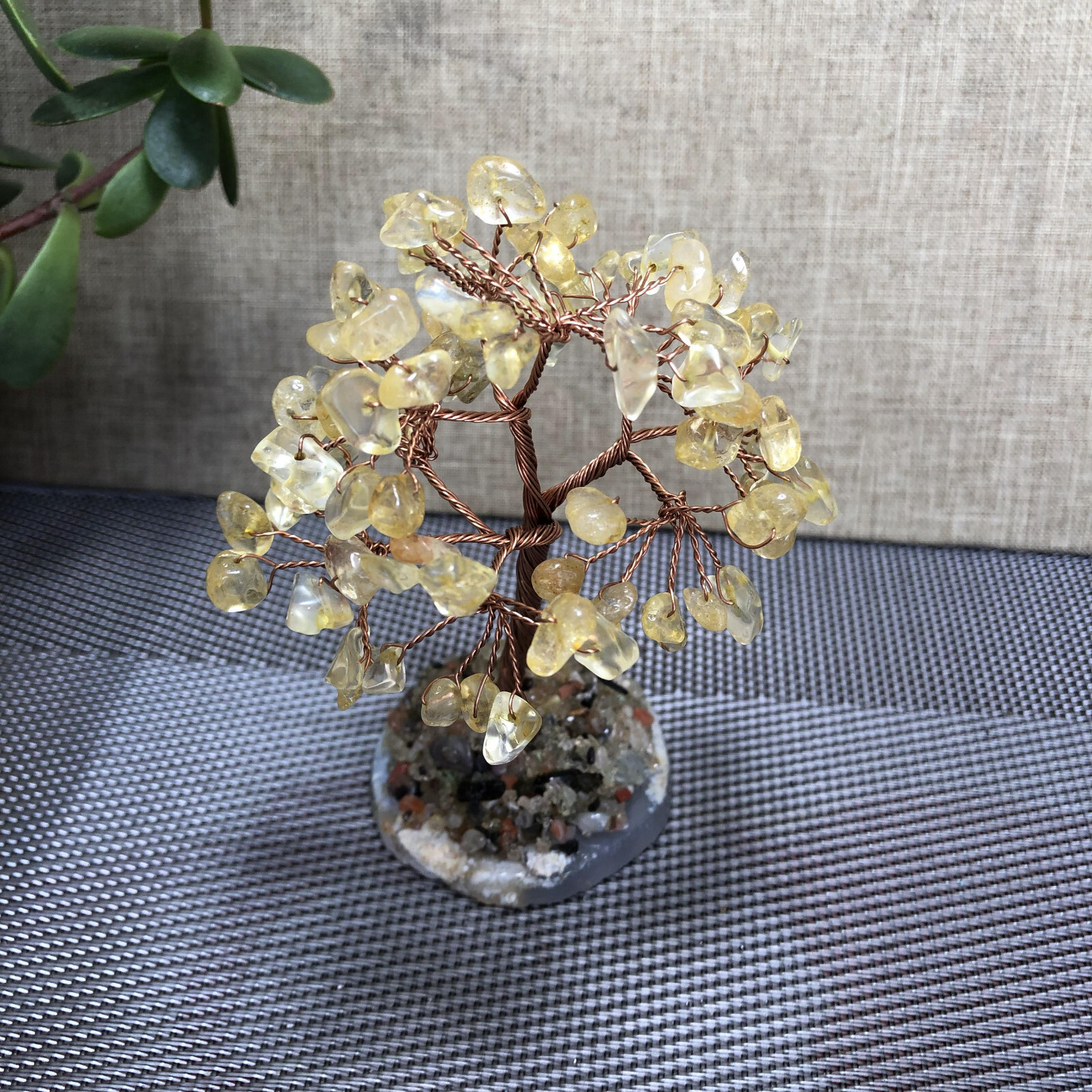 Natural beautiful Yellow crystal hand woven tree home decoration Love Gift 100mm