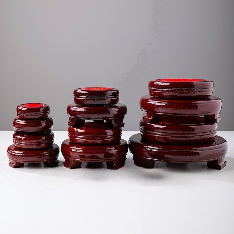 Rosewood Double Layer Rotating Wooden Base Crystal Ball Carving Display Stand