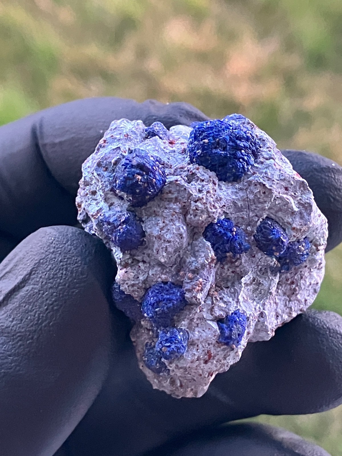 Azurite spherical nodules bright blue crystals on matrix Plaka Mines, Greece