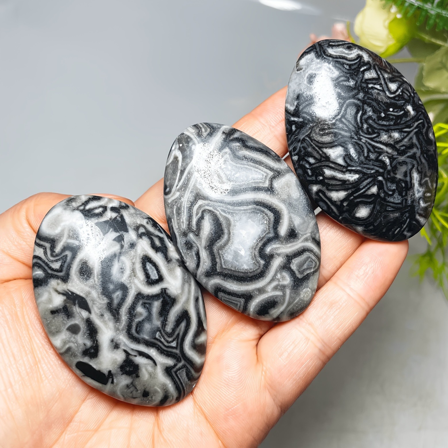 3PC Wholesale Natural Crystal Picasso Jasper Palm Stone Quartz Healing Decor