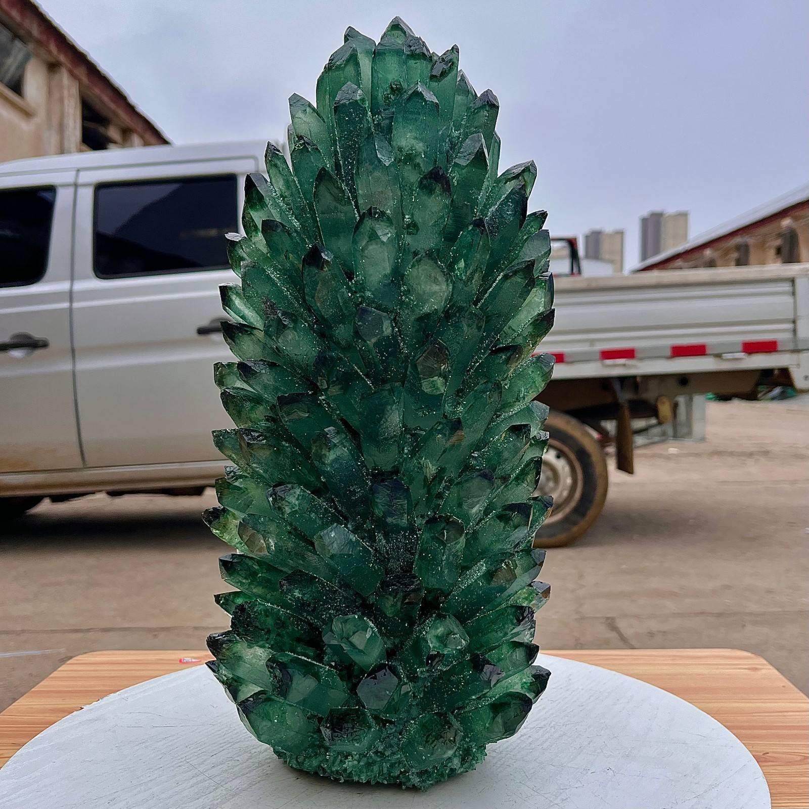24.86LB Green crystal cluster column sample crystal flower home decor