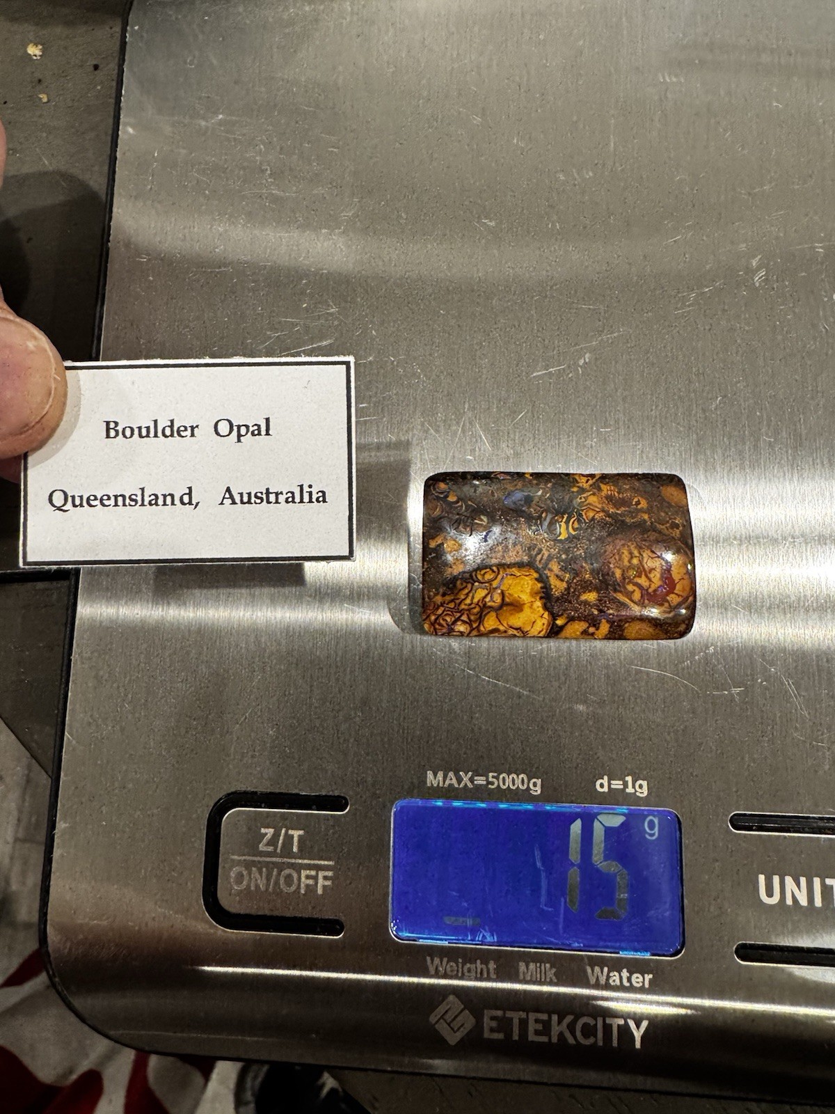 15.0 Gram Australian Boulder Opal – Koroit Matrix Pattern – Natural Solid Opal