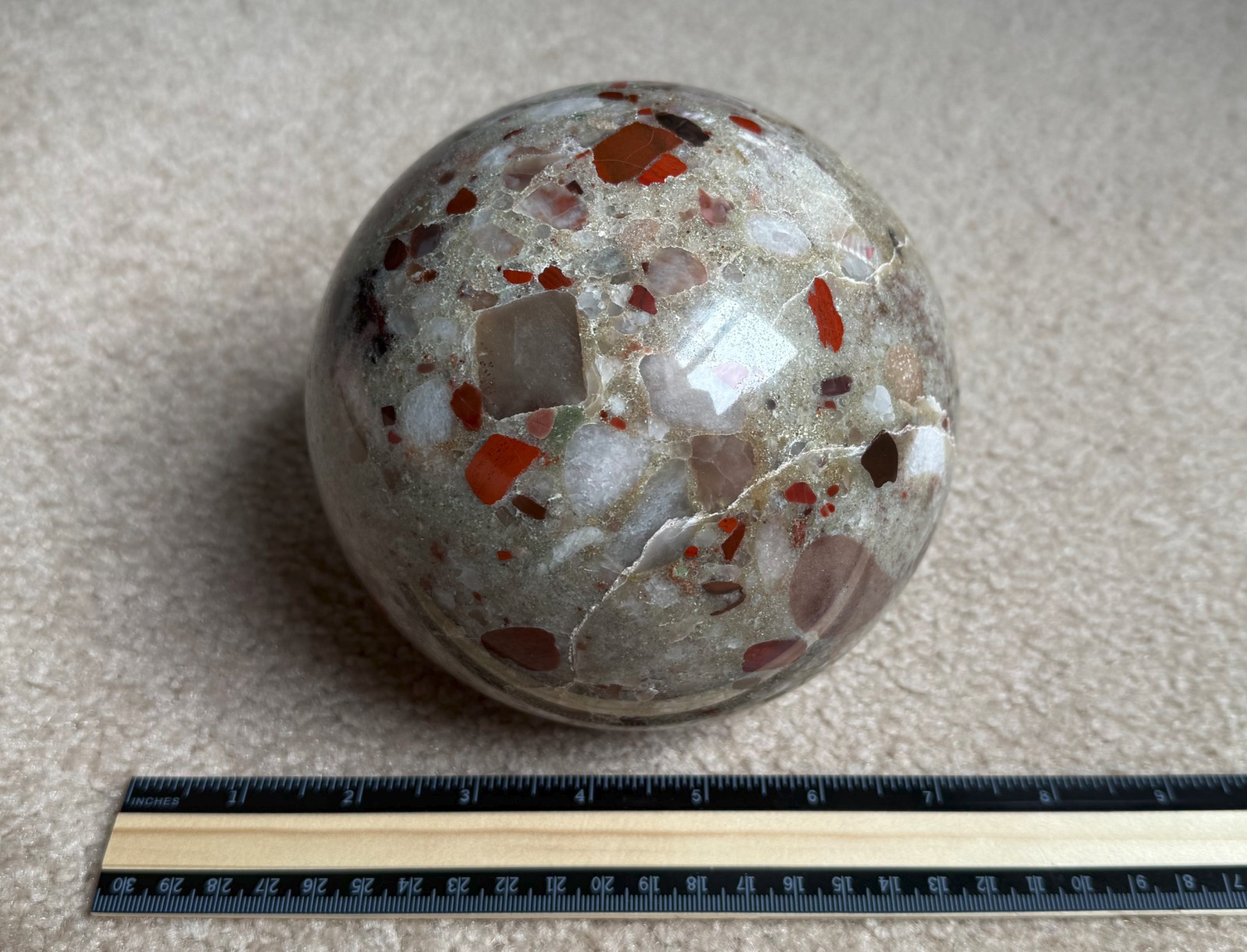 8.75lb Michigan Puddingstone Pudding Stone 5 1/2″ custom made beautiful SPHERE