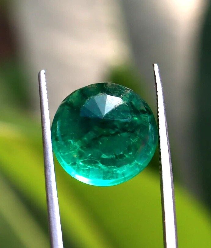 10.80 Ct Certified Natural Colombian Round Cut Green Emerald Loose Gemstone