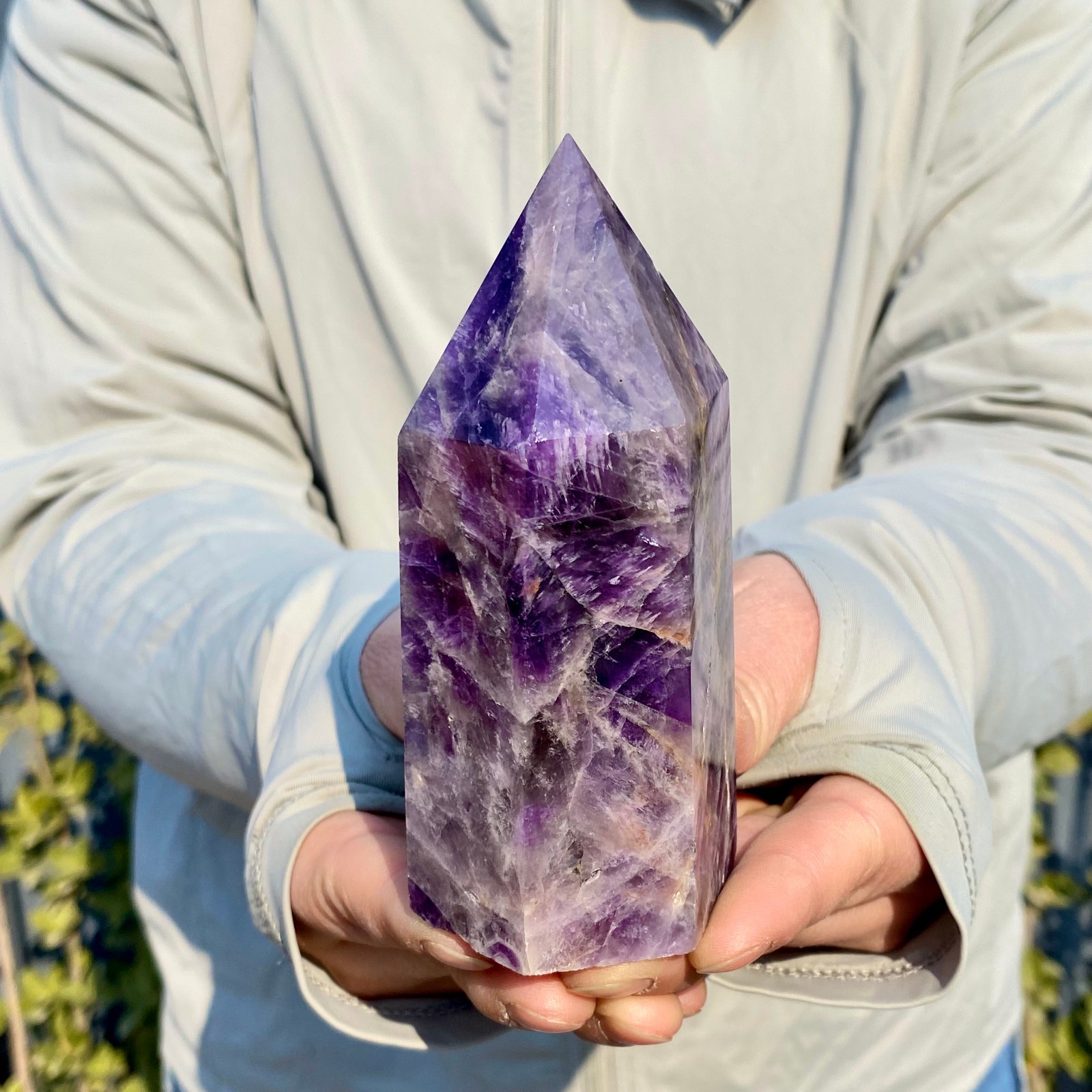 438G Natural Dream Amethyst Crystal Column Magic Wand Obelisk Point Healing