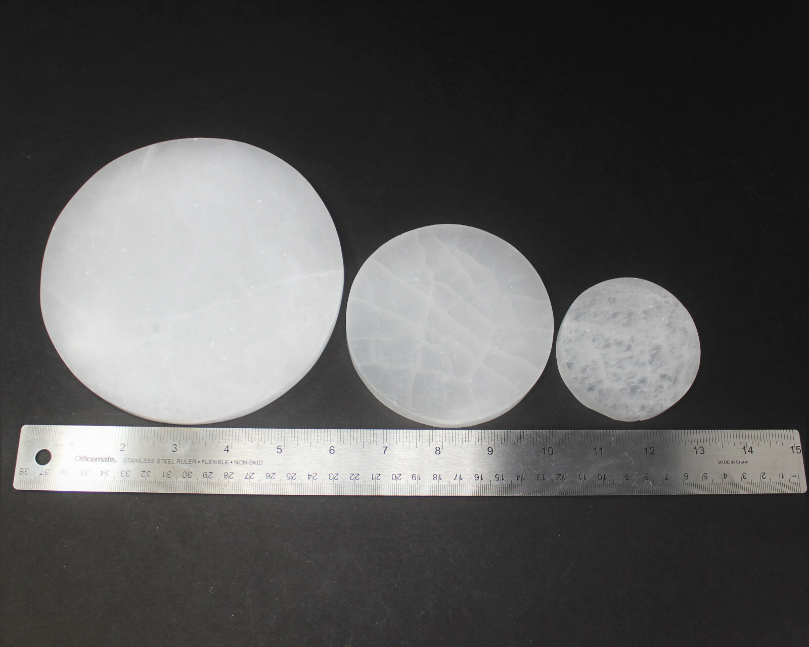 Polished Selenite Circle Charging Station 3″ 4″ or 6″ – Flat Round Crystal Plate