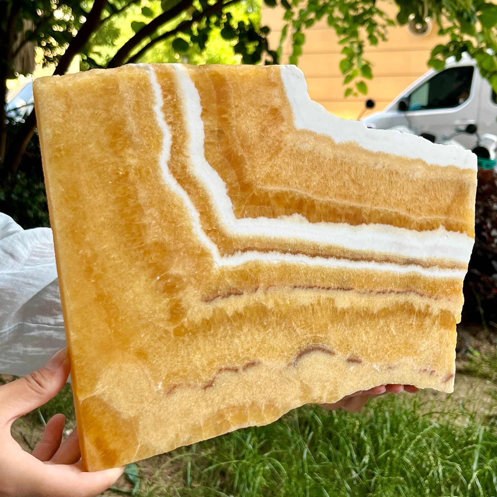 4.9 lb Natural Yellow Calcite Double Sided Polished Crystal Slab Raw