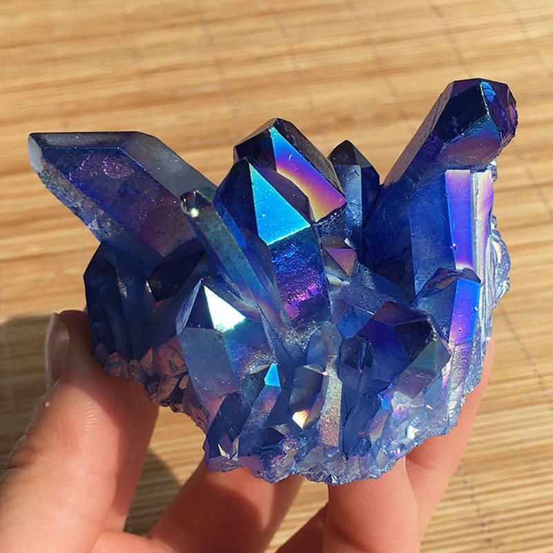 100g Natural Aura Blue Titanium Quartz Crystal Cluster Geode Ore Specimens Reiki