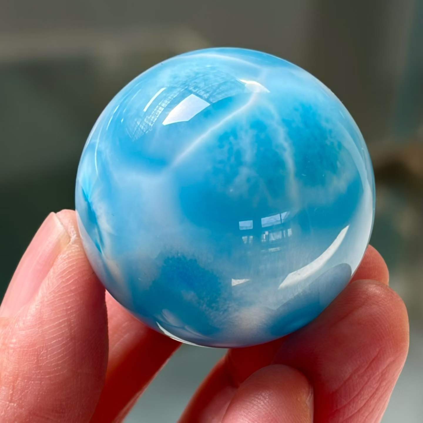 36mm Natural Larimar Gemstone sphere quartz polished ball Reiki energy