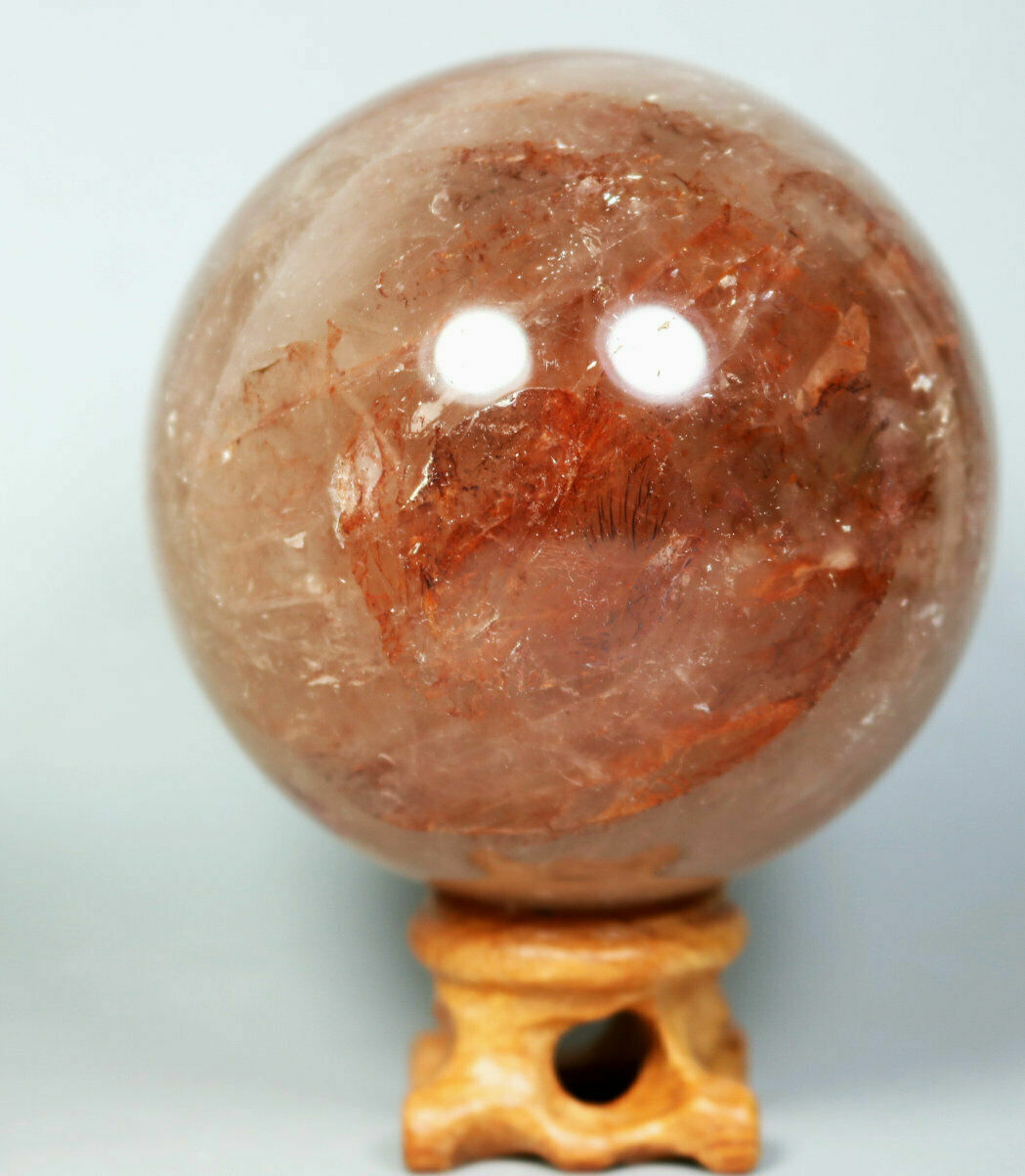 Natural RED FIRE QUARTZ Hematoid Crystal PHANTOM MULTI INCLUSIONS Sphere Stand