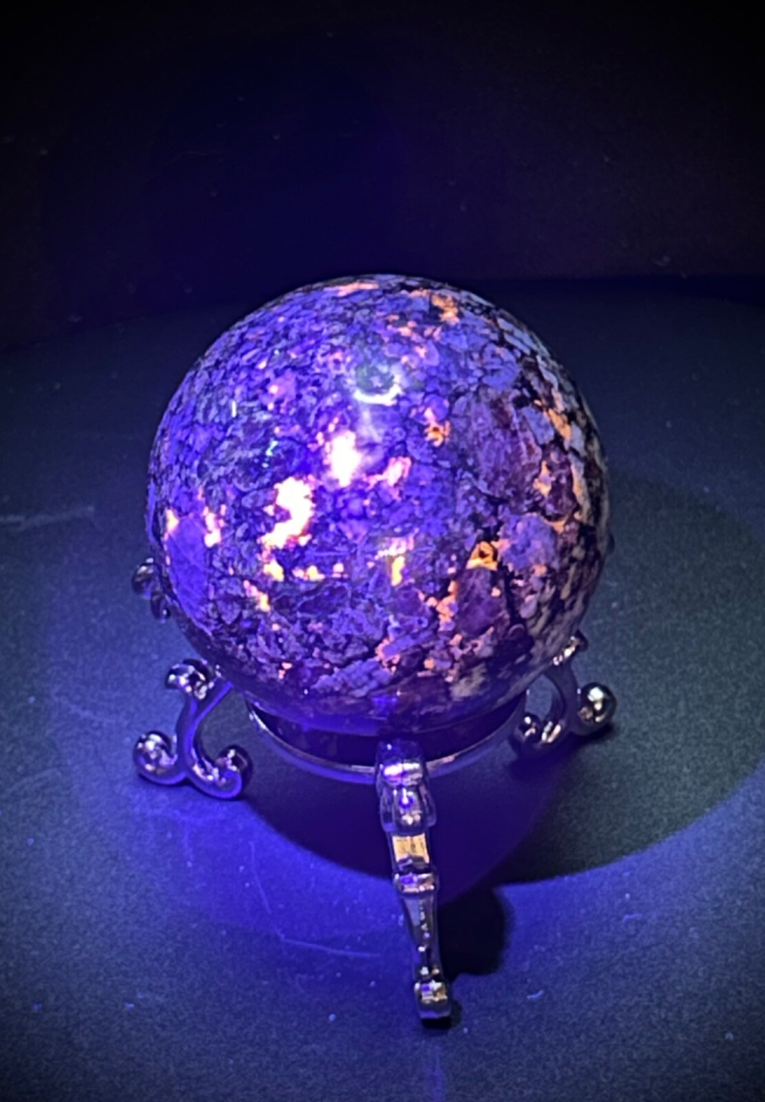 2.4″ Awesome UV Reactive Eudialite Sphere With Metal Stand 12oz