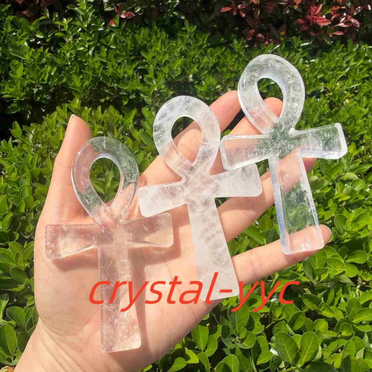 4.3″ Natural Quartz Crystal Cross Carved Crystal Ankh Reiki Healing Gift
