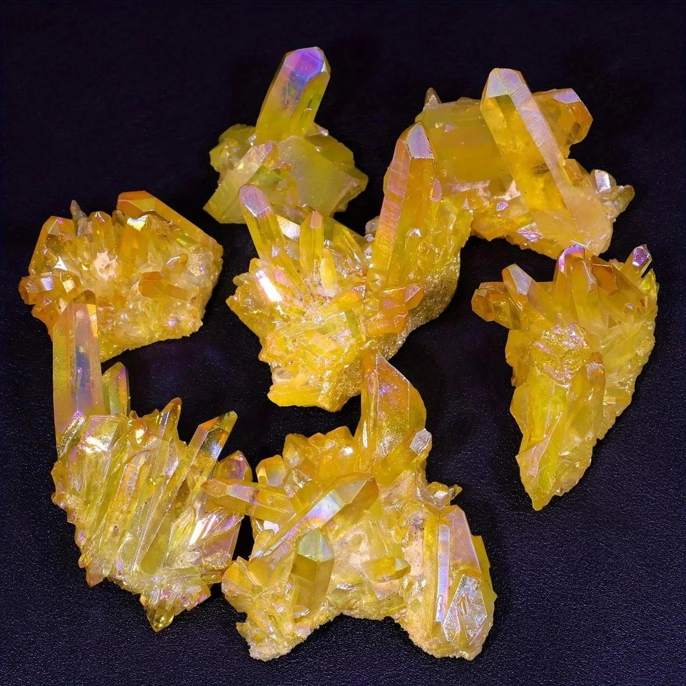 80-120g Aura Yellow Crystal Titanium Quartz Cluster Healing Mineral Specimen