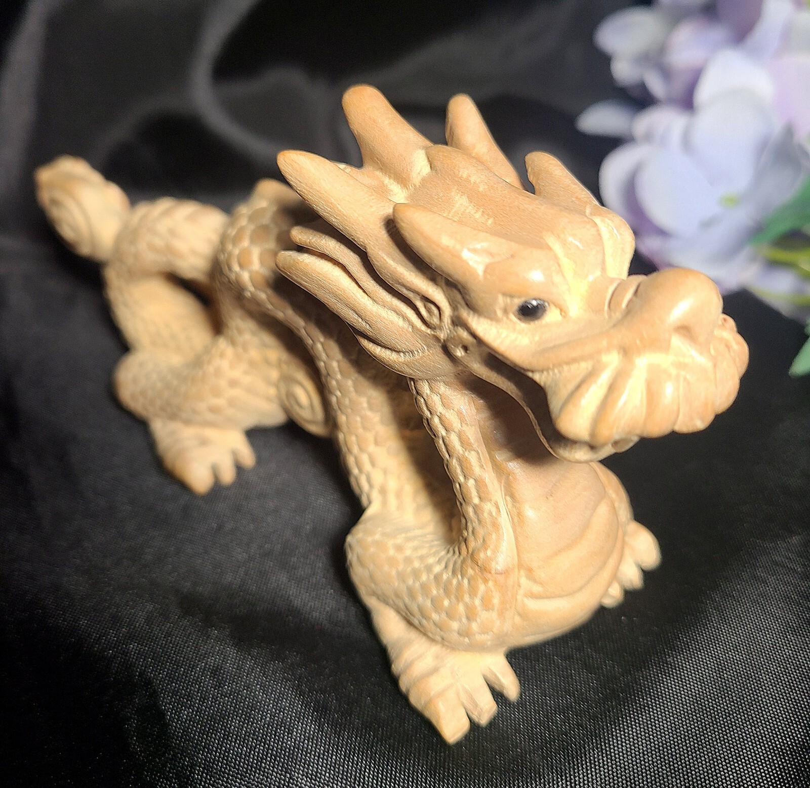 Large 6″ Full Body Detailed Wood Dragon Carving Figure – 2024 Year of The Dragon