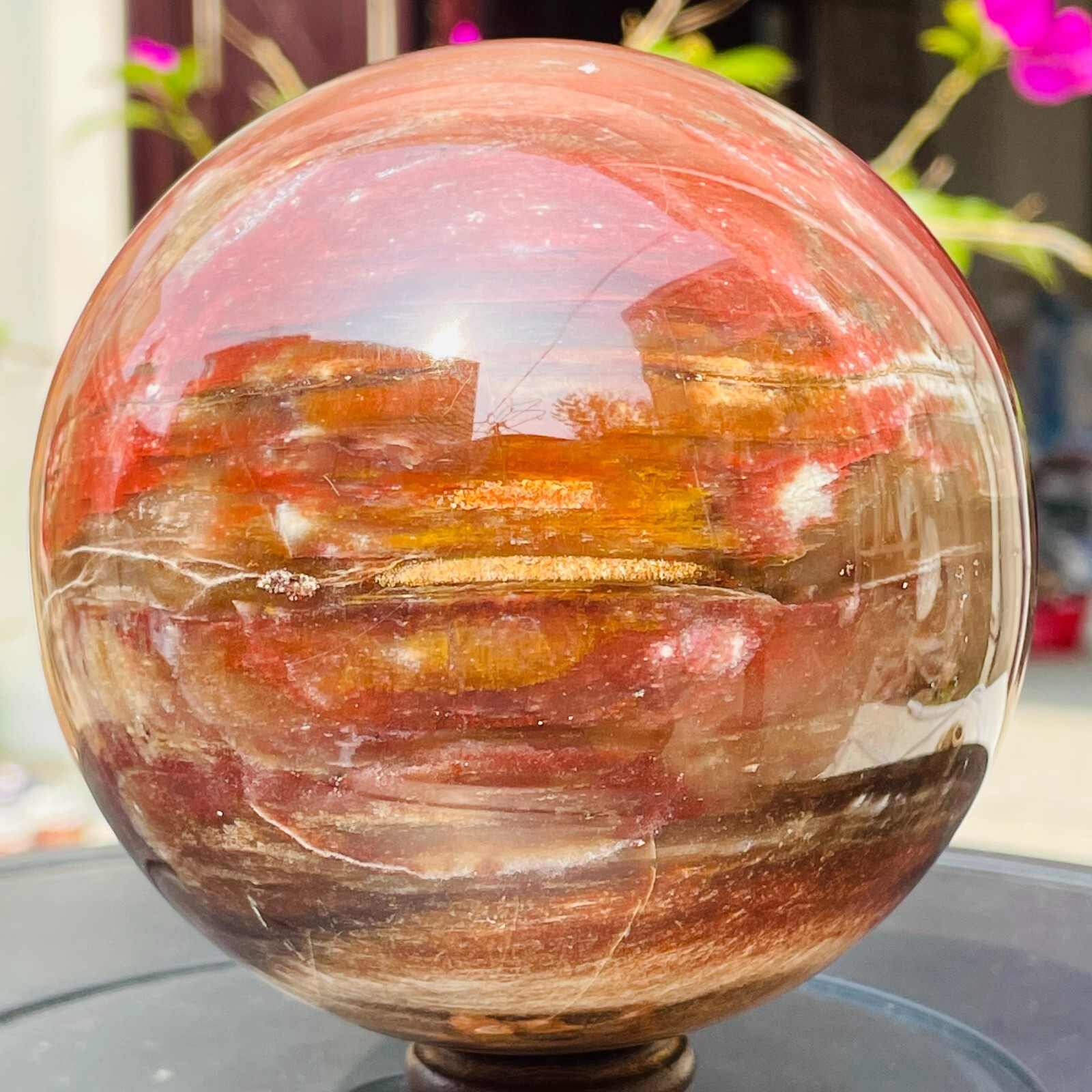 1196g Large Red Petrified Wood Crystal Ball Fossil Polished Sphere Specimen