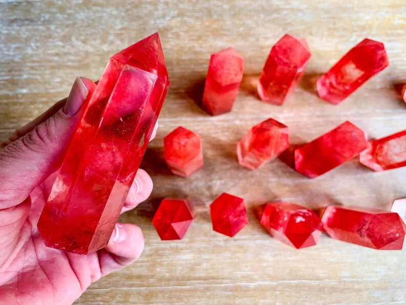 Red Cherry Quartz Healing Crystal Tower Point Wands Obelisk Home Decor Gifts