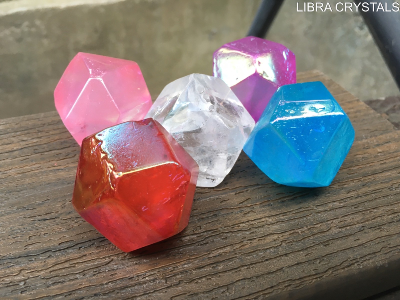 Rainbow Aura Quartz Crystal Grid Set 5 Piece Sacred Geometry Divination Stones