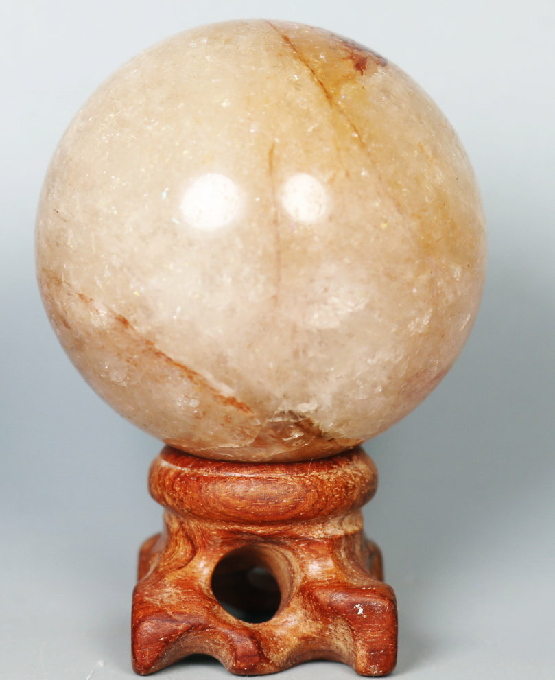 190 g NATURALRed PHANTOM MULTI-INCLUSIONS Rainbow CRYSTAL Sphere Ball / Stand