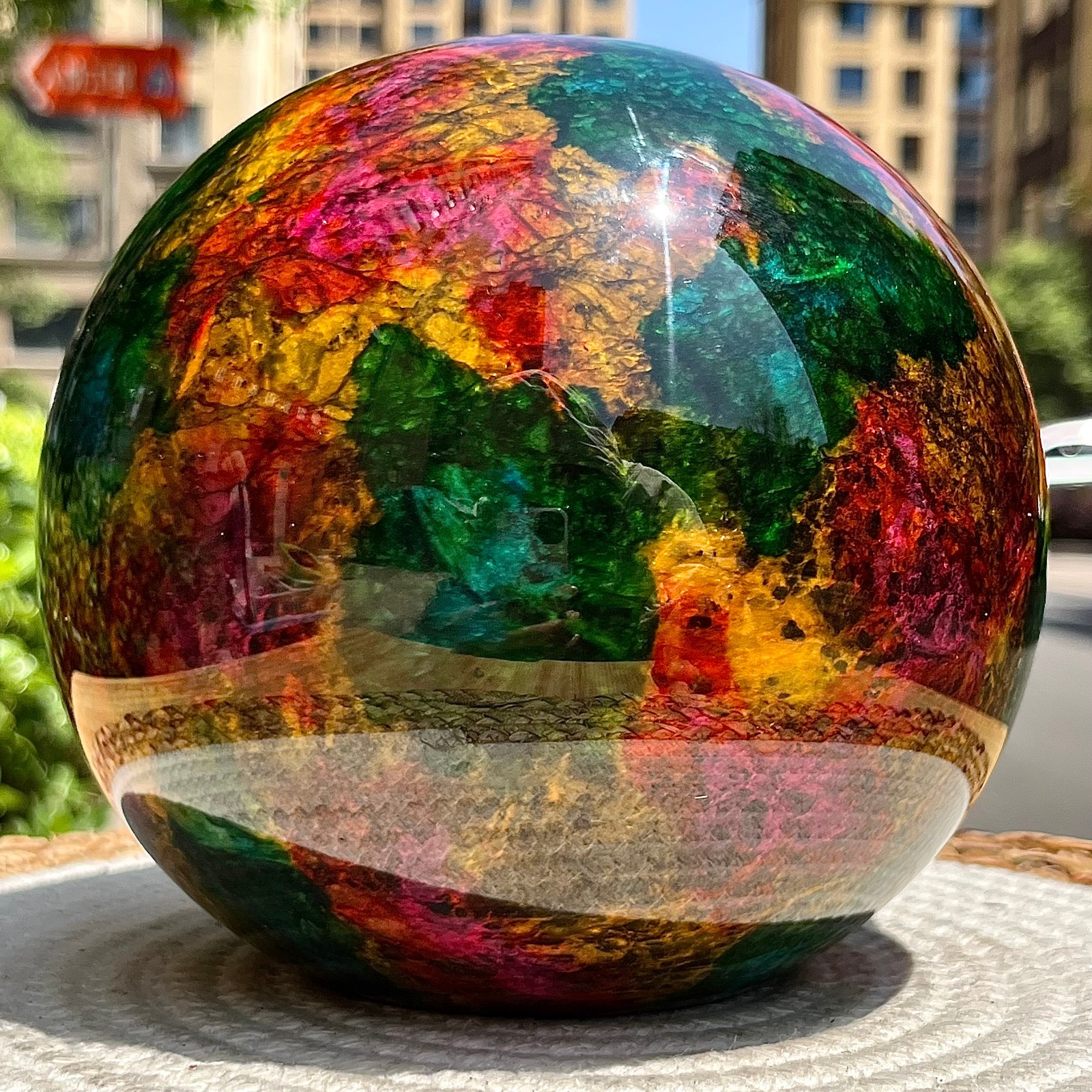 Natural Seven Colors Jade Polished Half Sphere with Flat Base for Decor 11.1 lb
