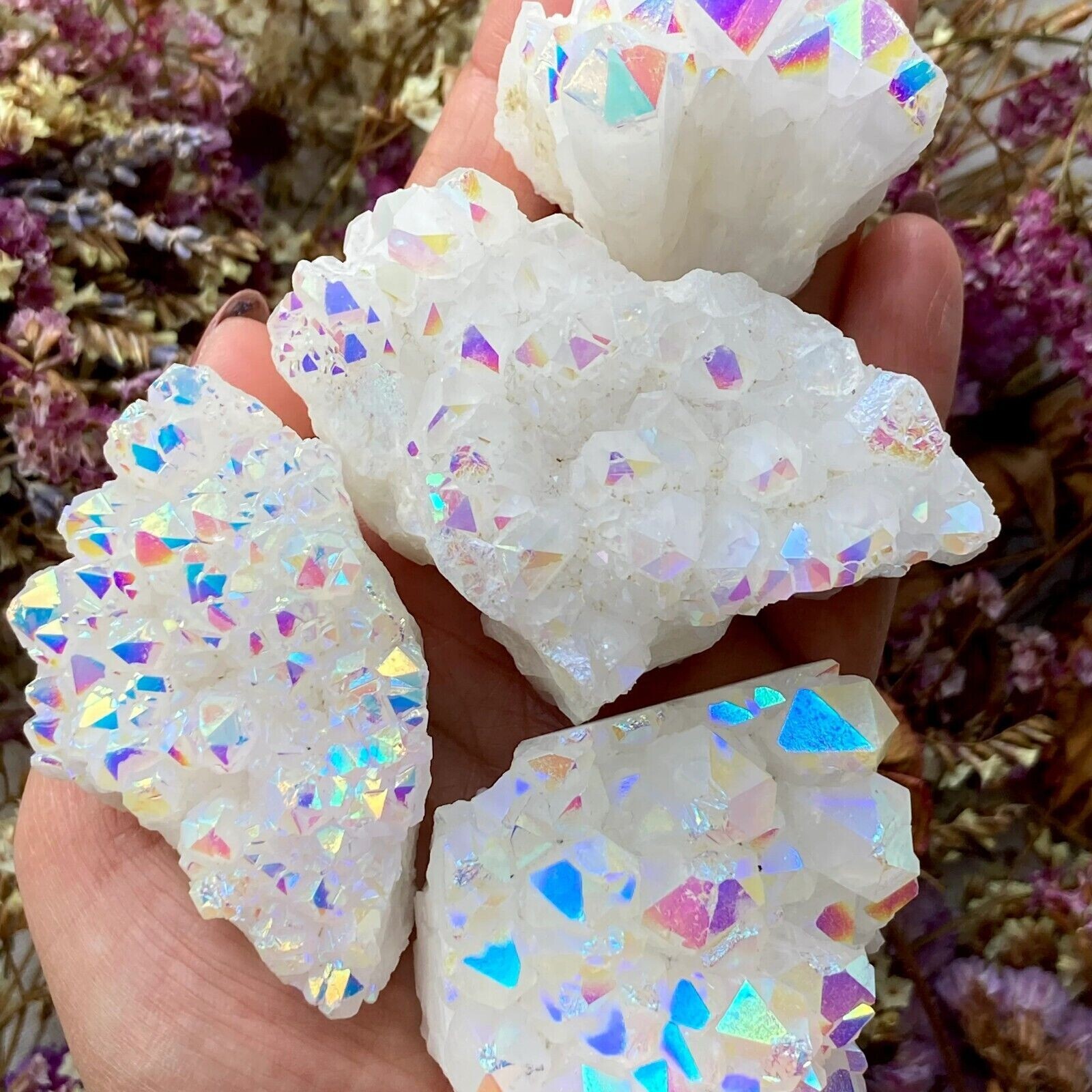 2025NEWFIND Large Rainbow Aura Quartz Crystal Cluster Healing Gift Home Decor