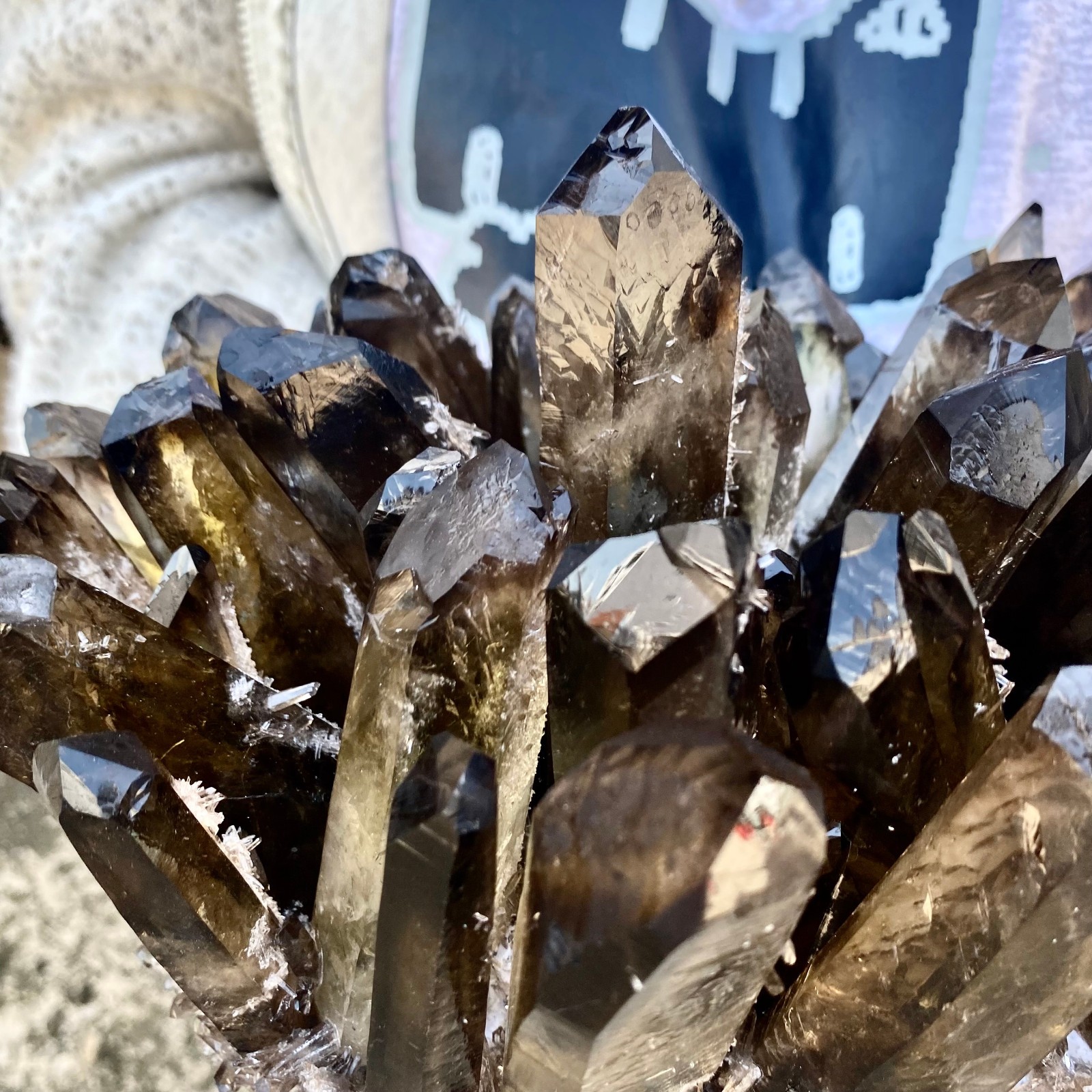 15.43LB New Find black Phantom Quartz Crystal Cluster Mineral Specimen Healing