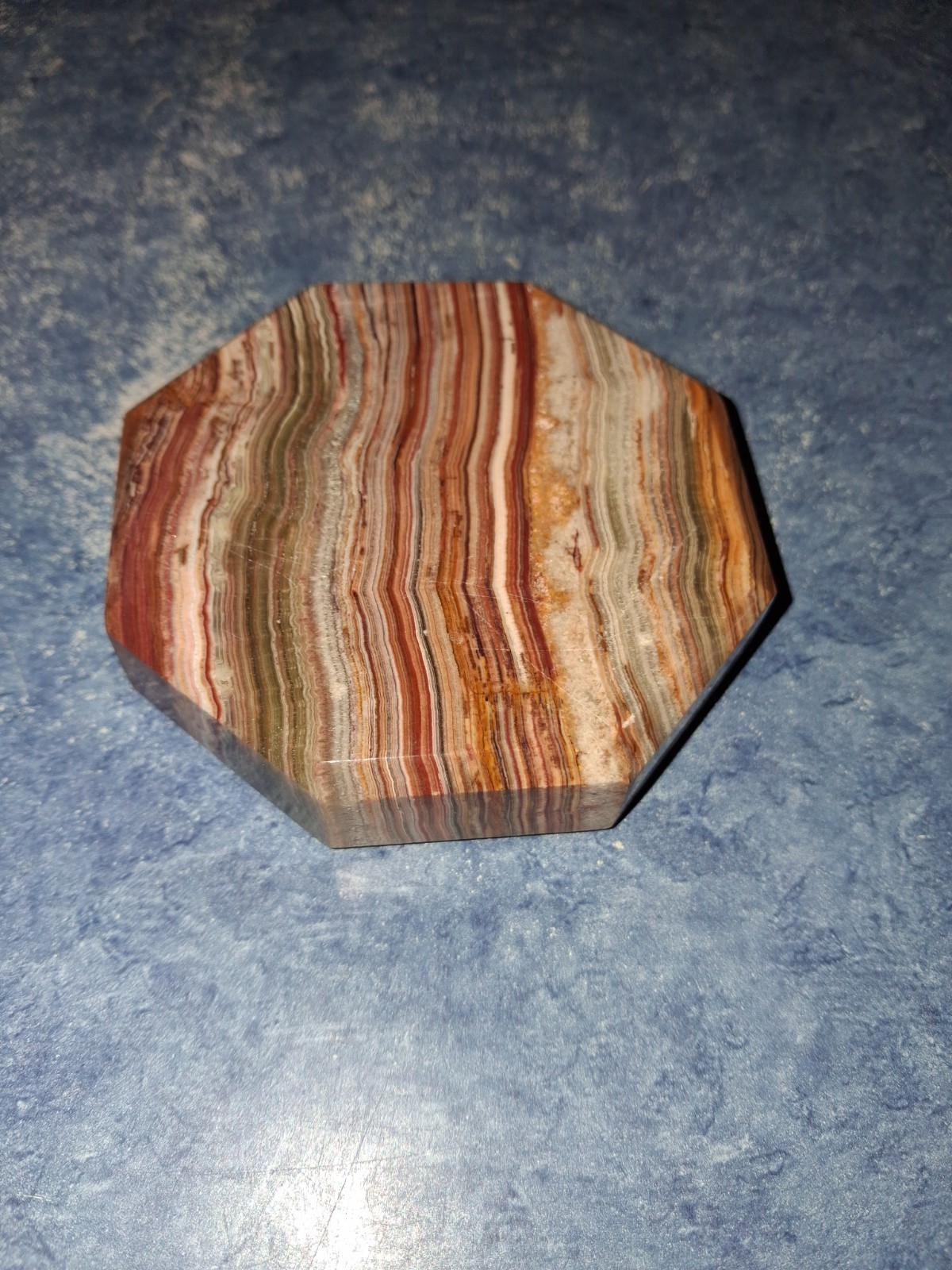 Banded Onyx Polished Egg Displayed on Hexagon Onx Base W/Wood Stand Beautiful!