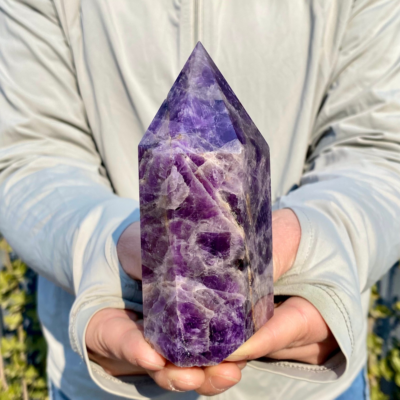 438G Natural Dream Amethyst Crystal Column Magic Wand Obelisk Point Healing