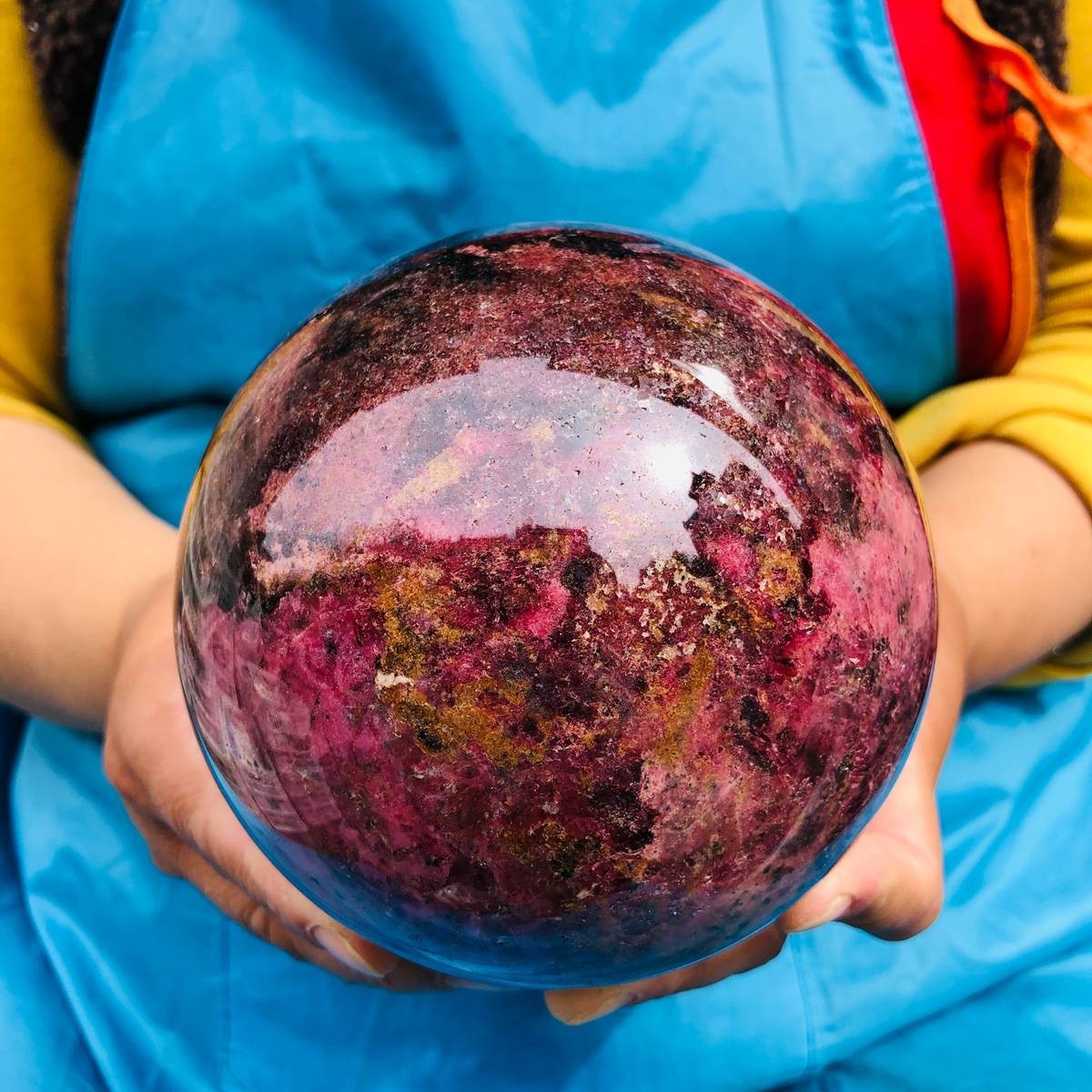 6.6LB Natural Rhodonite Crystal Sphere Pink Black Healing Gem Stone 4802