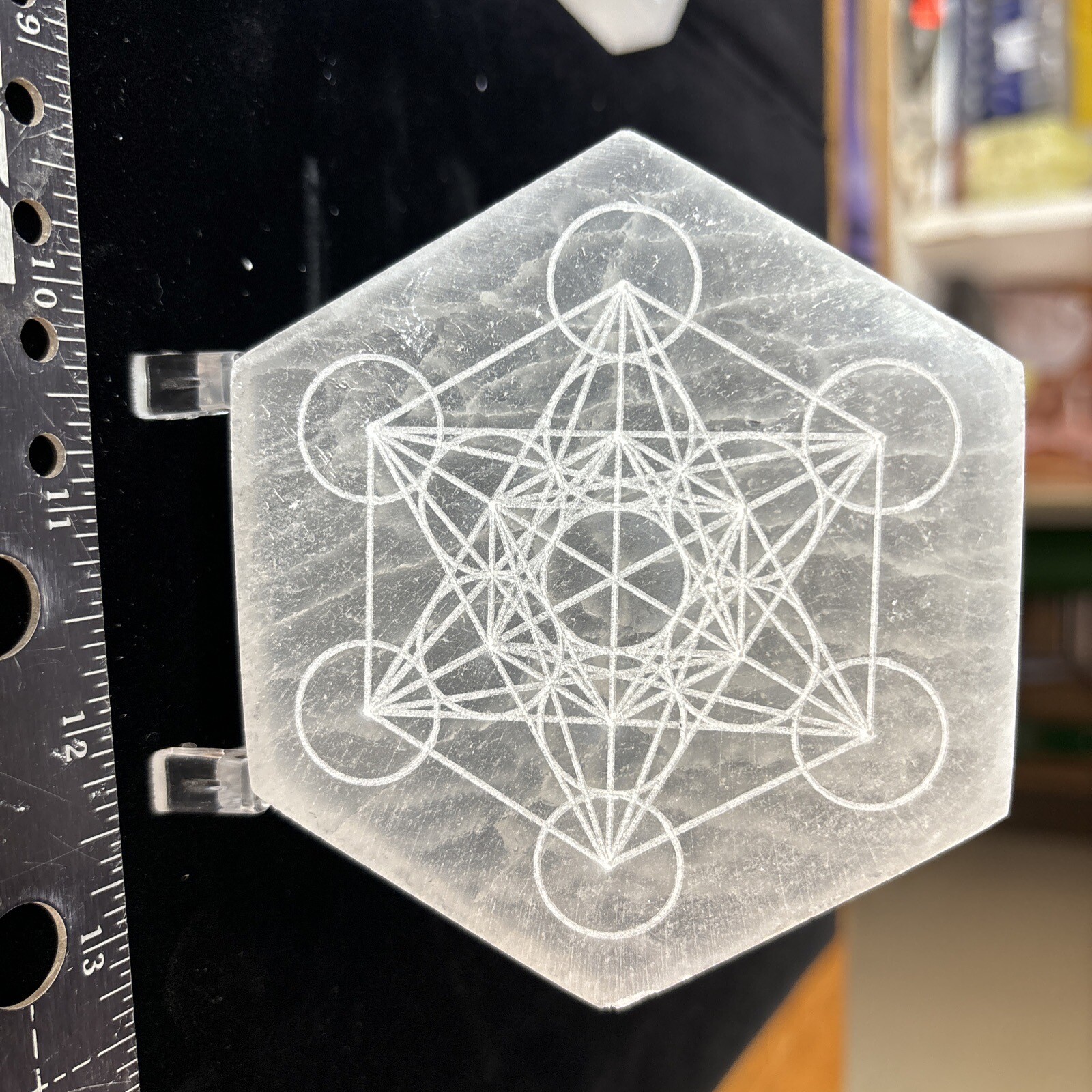 4” Hexagonal Selenite Charging Plate/grid With Metatrons Cube