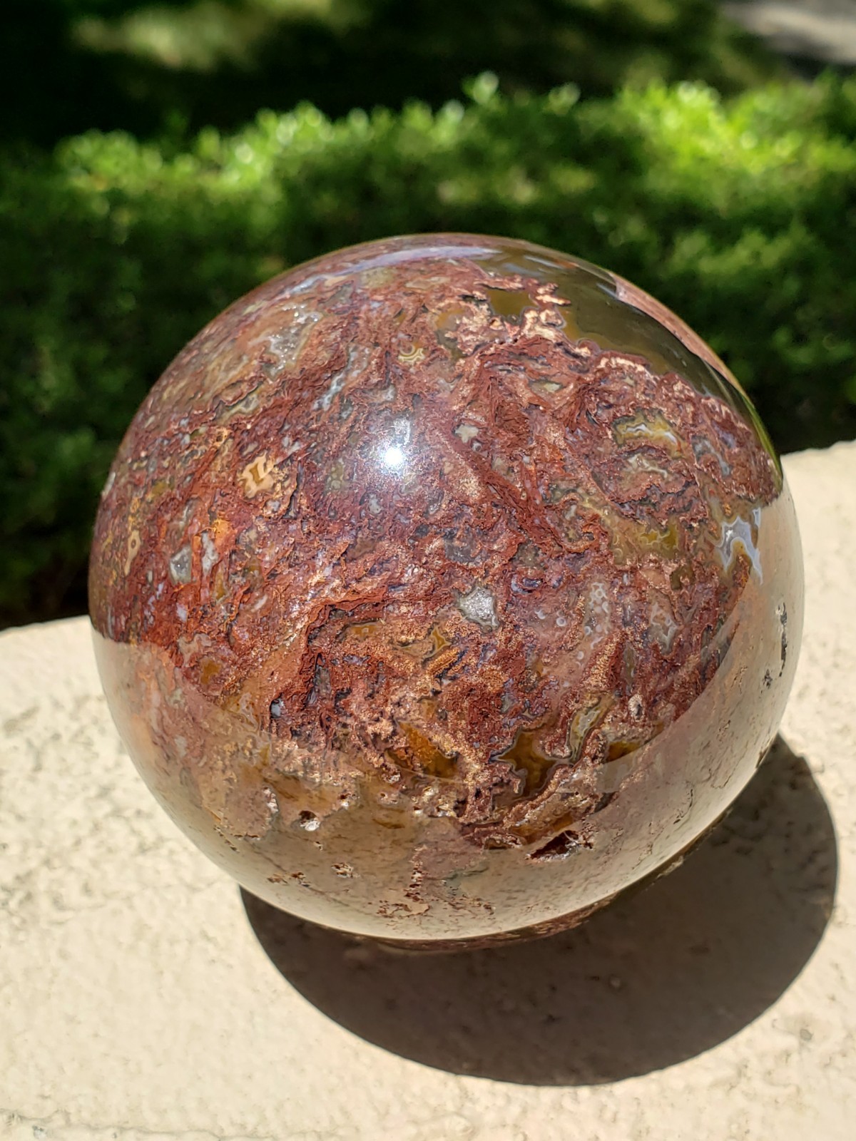 3.45″ Natural Red Moss Agate Quartz Crystal Mineral Sphere Ball Orb, 920g