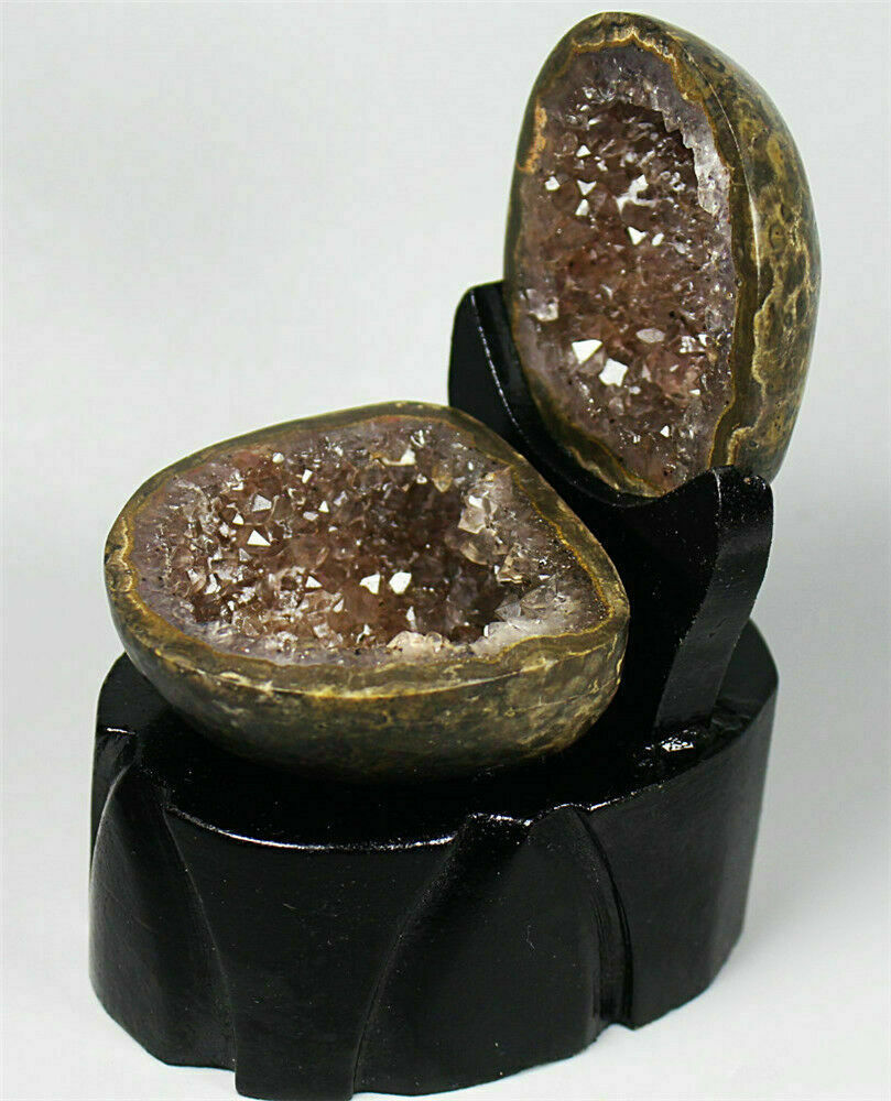 A Pair ! Natural Agate Geode Quartz Crystal Cluster Point Specimen / Stand 266g