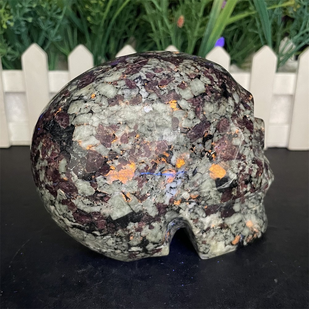 2.6LB 4.3″ Natural A++ Eudialyte Skull Carving Crystal Quartz Mineral UV Reiki
