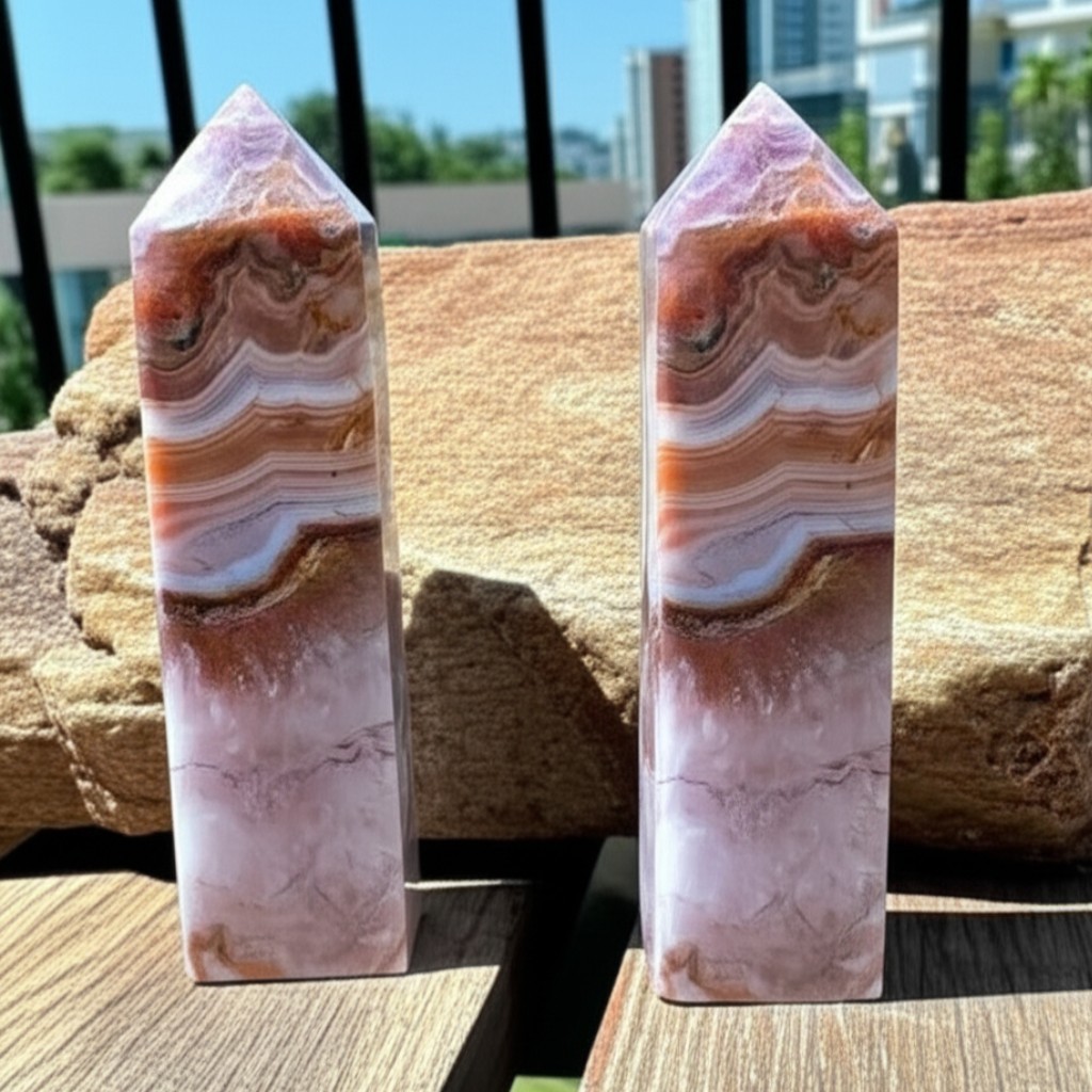 Natural Amethyst Lace Agate Healing Crystal Tower Point Obelisk Home Decor Gift