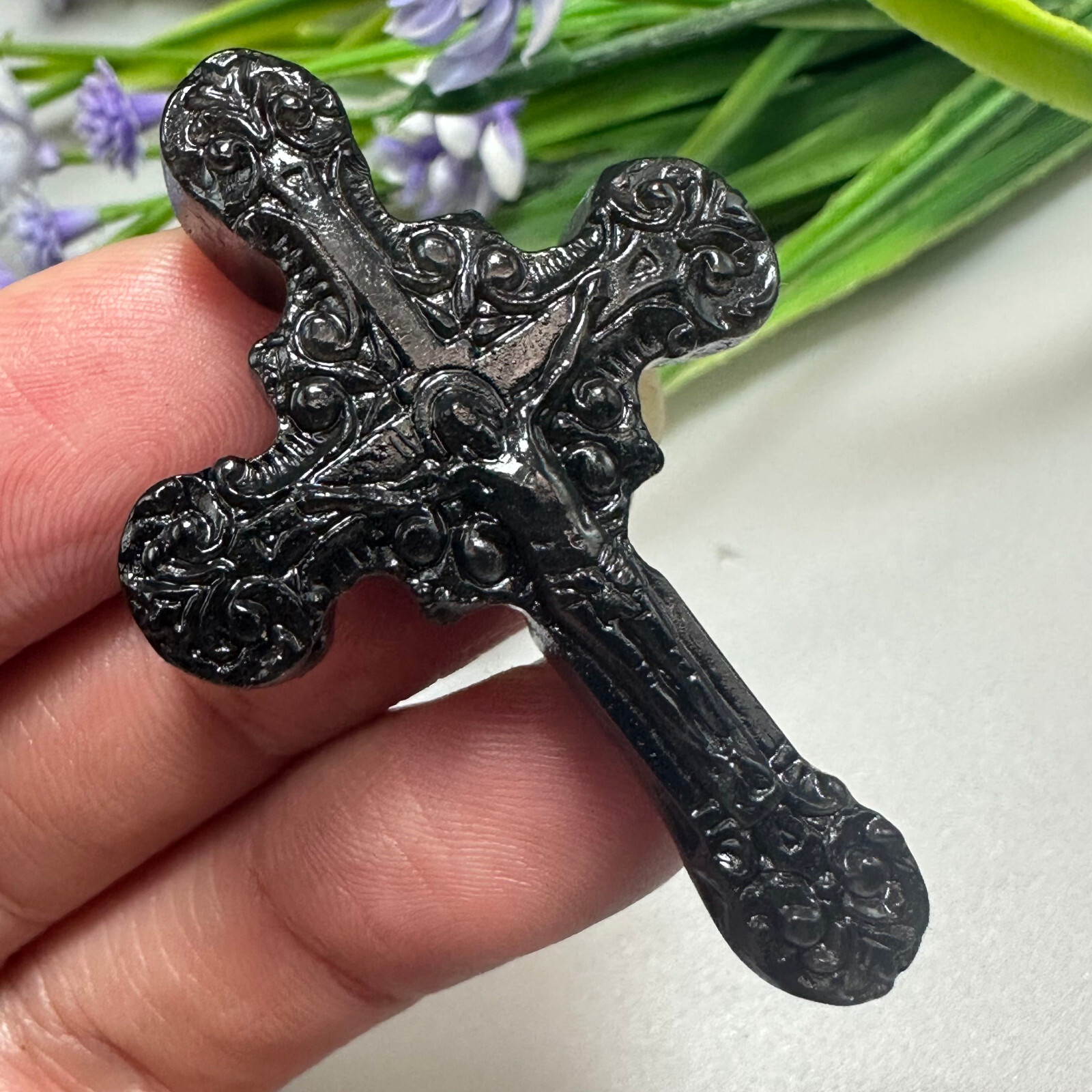Natural Silver Obsidian Christianity Cross Quartz Jesus Crystal Reiki Healing 1P