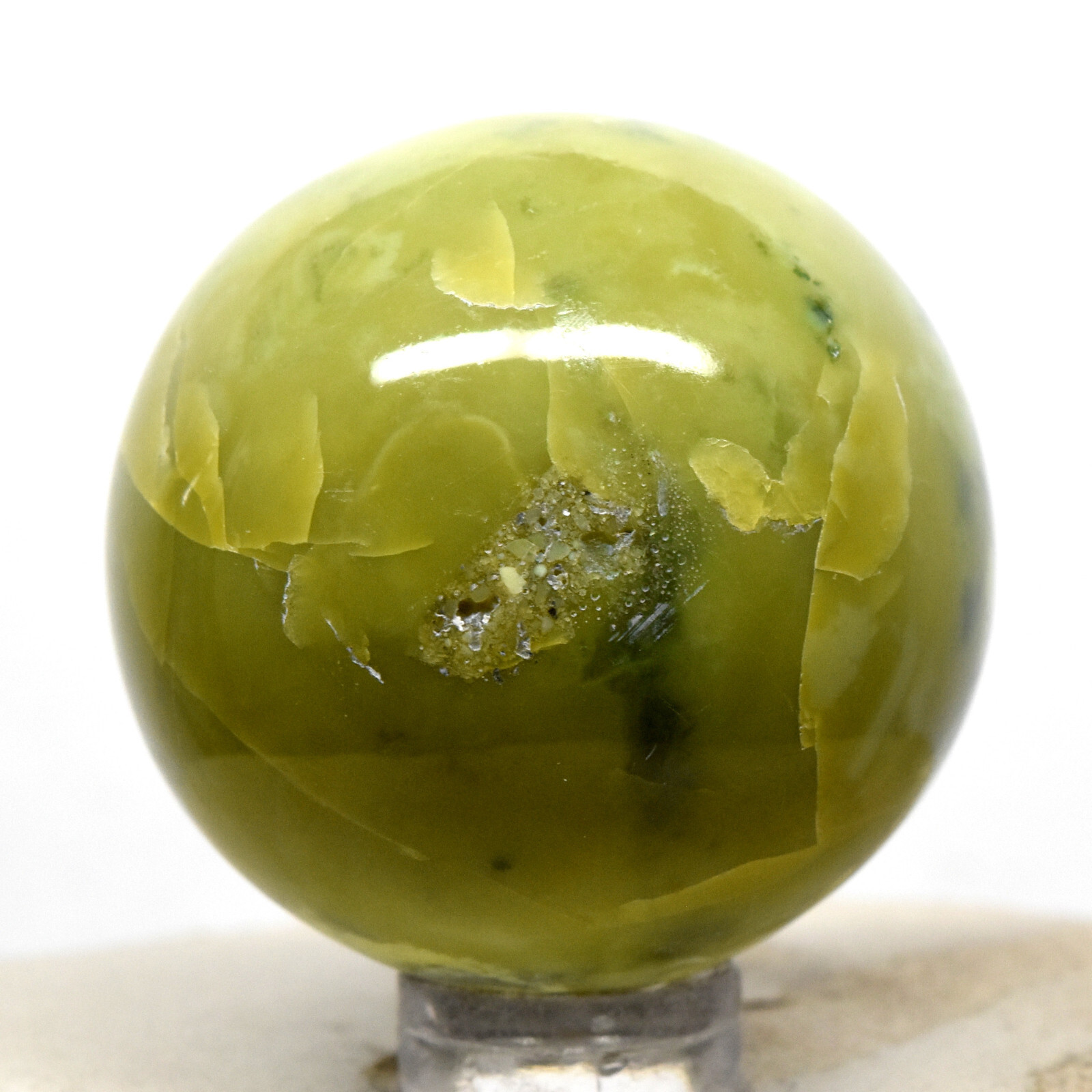 40mm Green Yellow Serpentine Sphere Natural Crystal Sparkling Mineral Stone Peru