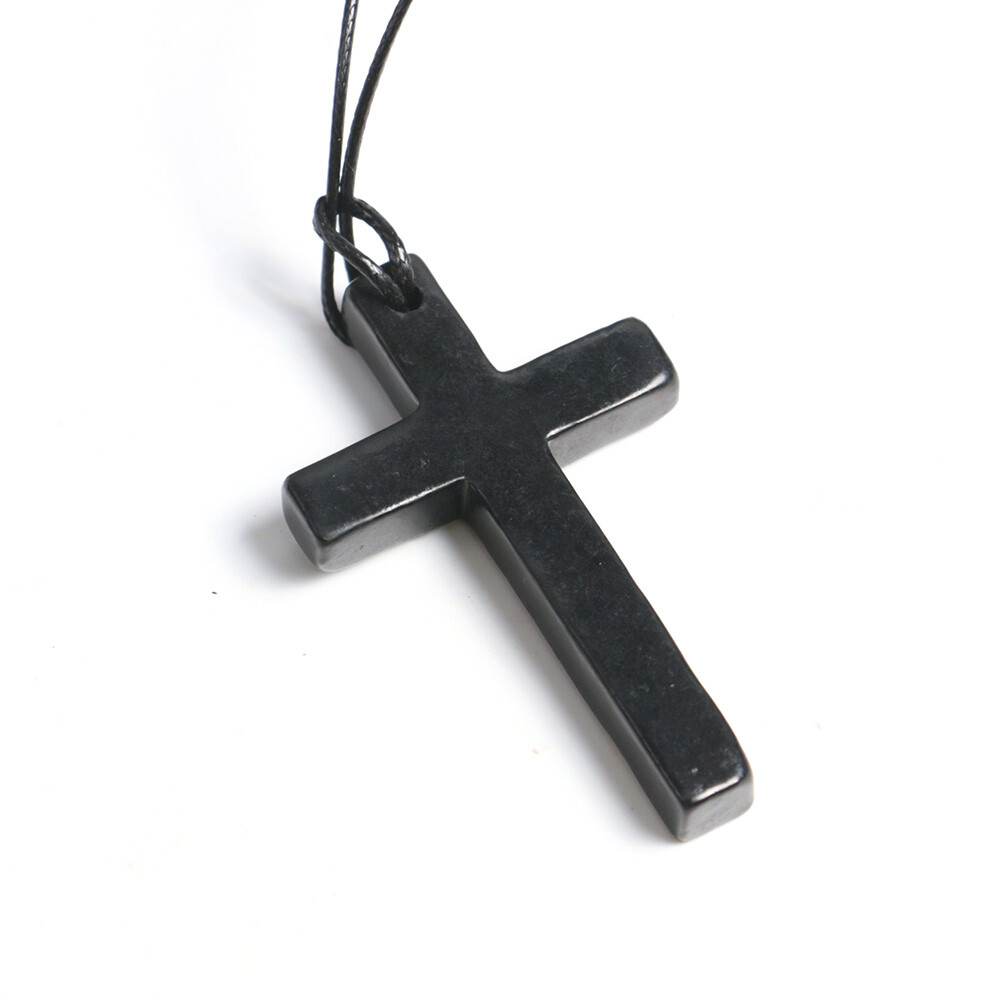 Shungite Stone Christian Cross Pendant Crystal Necklace – EMF Protection Healing