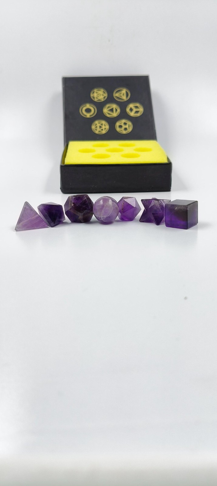 Amethyst 7 Platonic Solids Sacred Geometry Crystal Reiki Set Healing Crystals