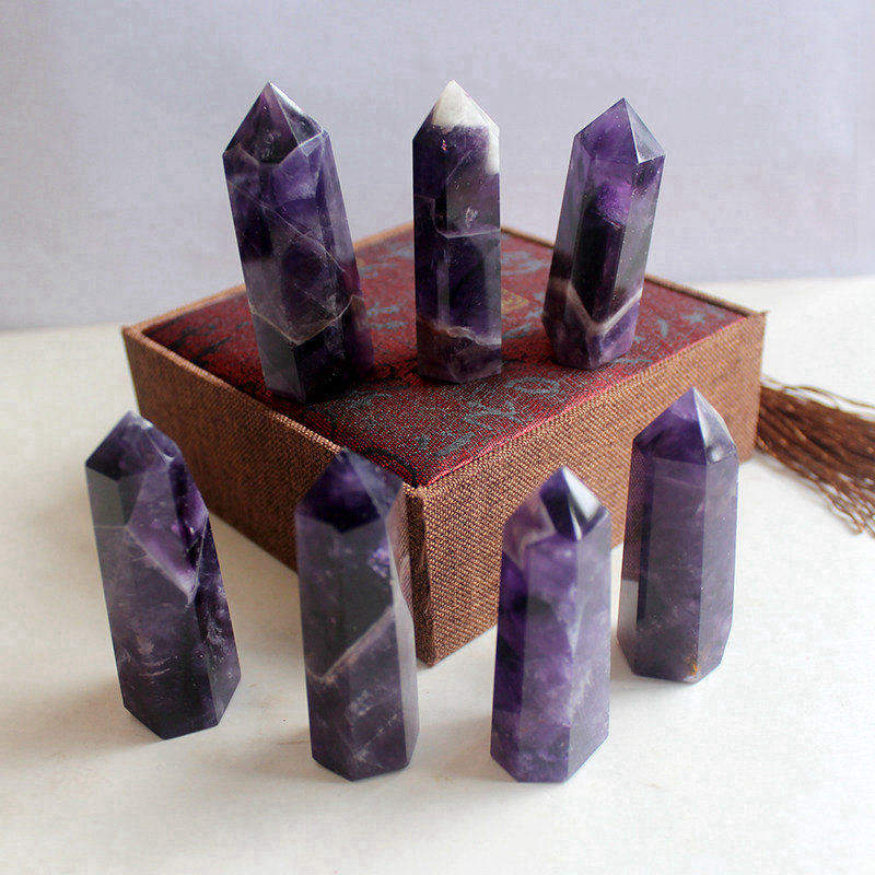 50-60mm Natural Dreamy Amethyst Quartz Crystal Obelisk Wand Tower Point Healing