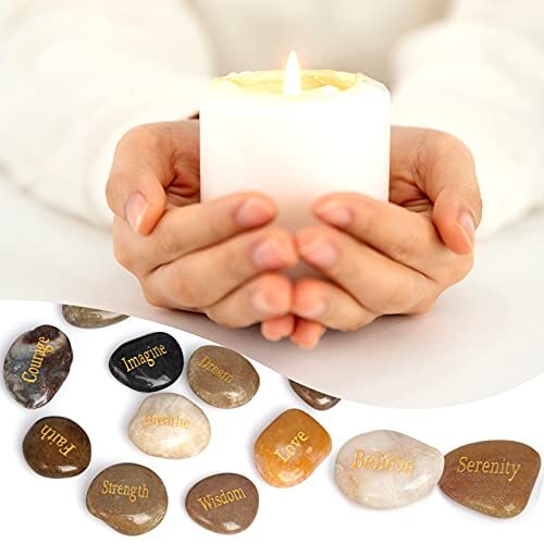 12 Pcs Inspirational Stones Engraved Words Rock Encouragement Amulets Gift