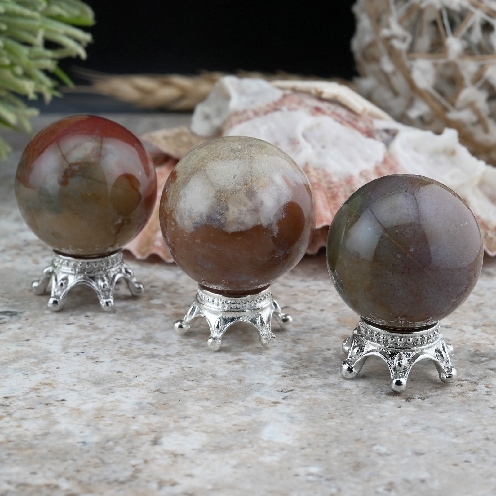 Natural Ocean Jasper Crystal Sphere Spiritual Healing Protection Gemstone Ball
