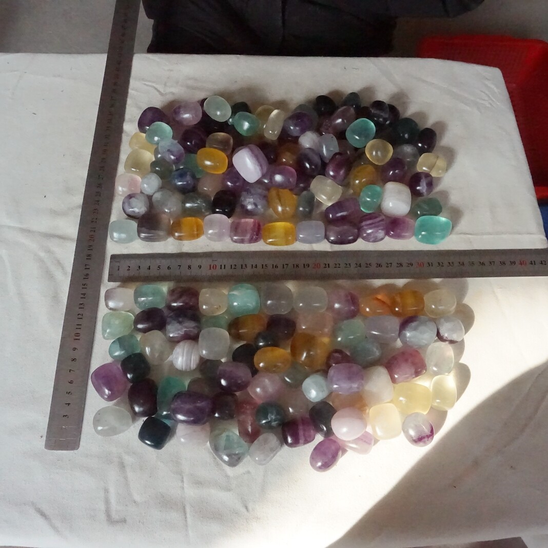 11LB 155Pcs Natural Rainbow Fluorite Quartz Crystal Palm Tumbled Stone Healing