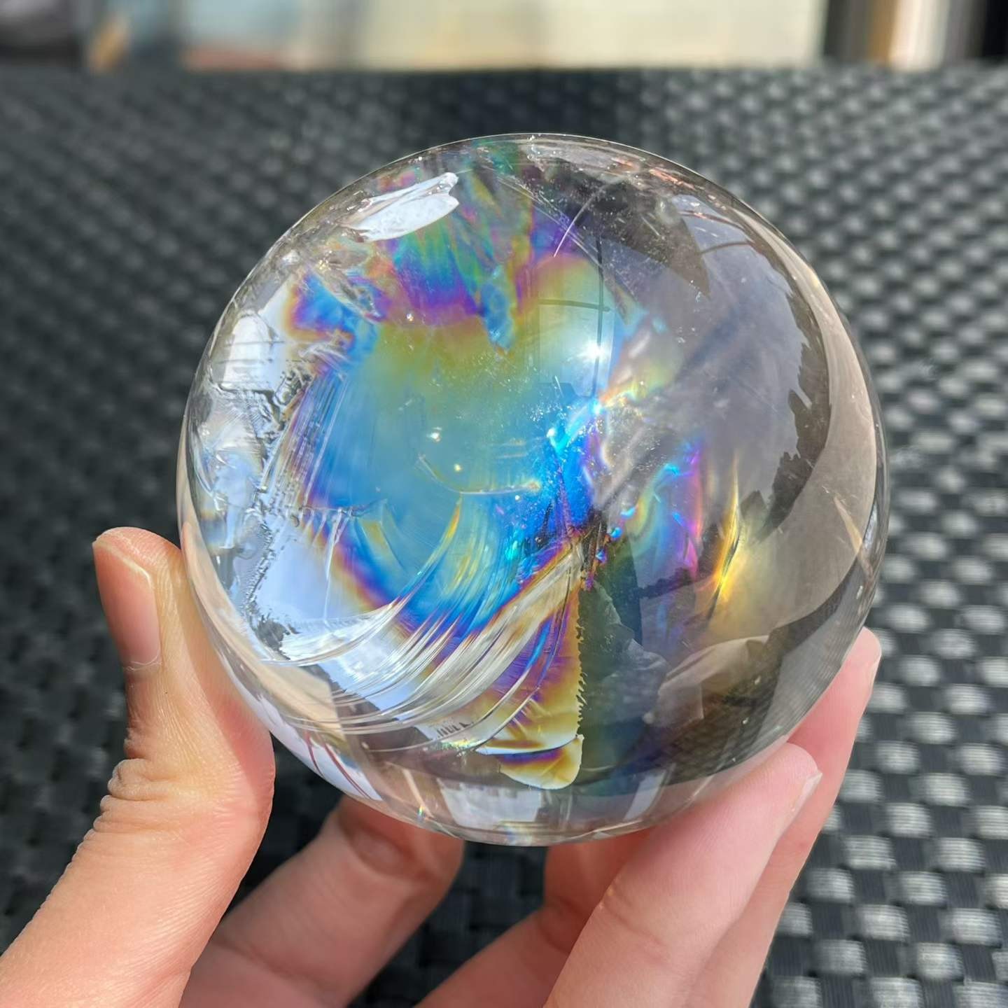 515g Natural Rainbow White Quartz Sphere Energy Crystal Ball Reiki Decor