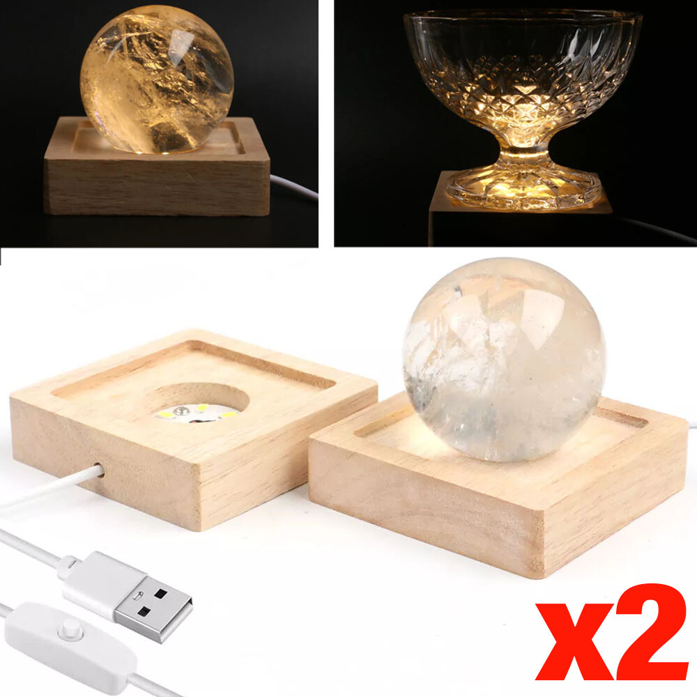 2X Warm White LED Light Display Base Wooden Lighted Base Stand for Laser Crystal