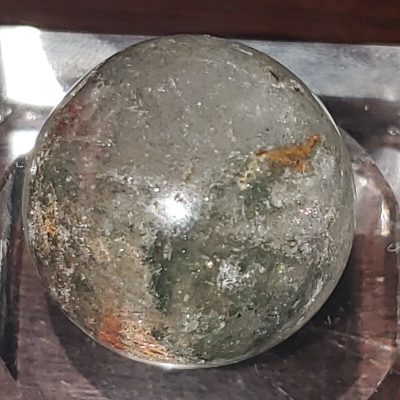 Garden Scenic Chlorite Included Quartz Sphere Ball Orb Marble 17.9mm, 8g.