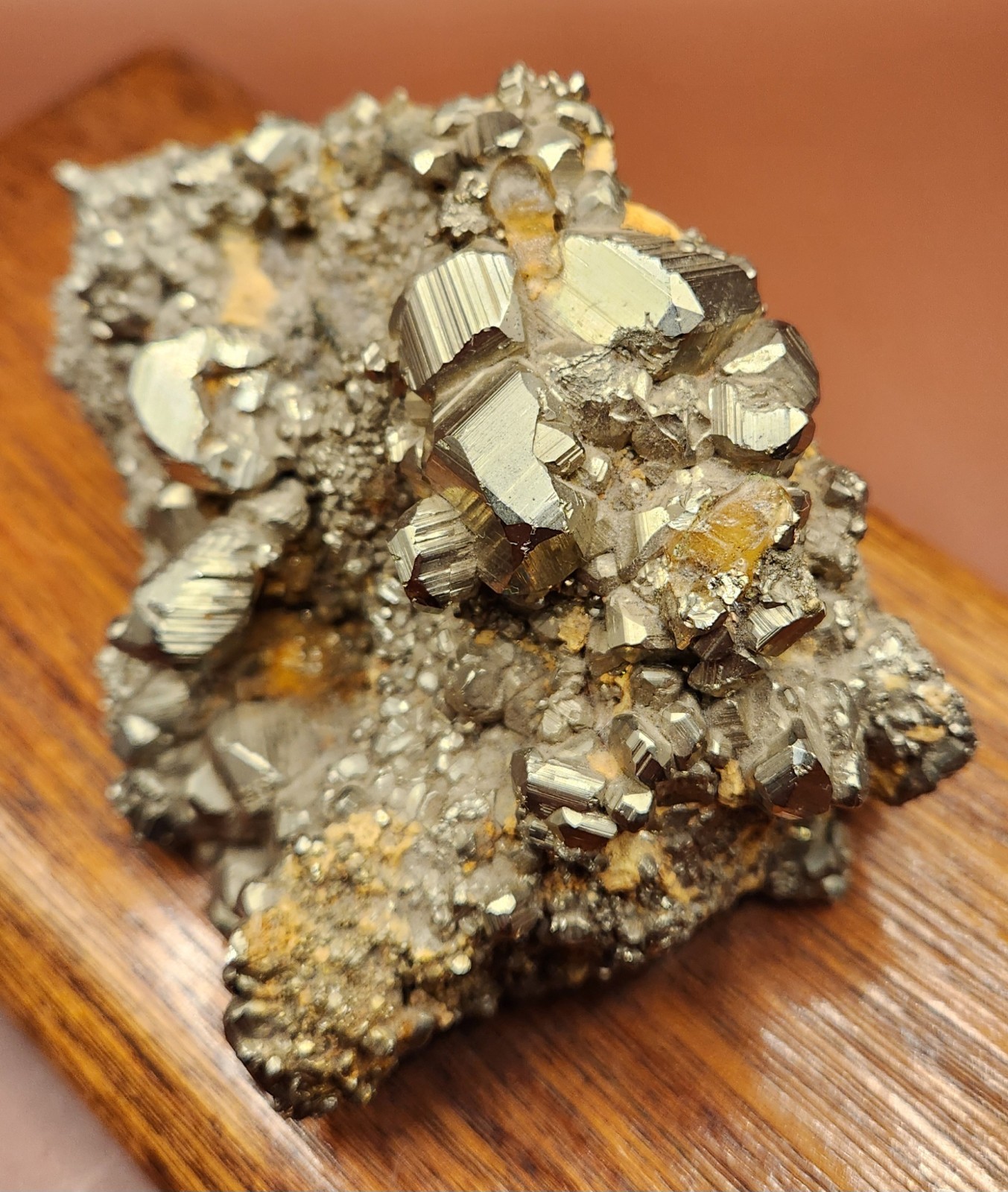 Peruvian Pyrite Crystal Cluster Cubic Striated Mineral Specimen on Base 2.4 lbs