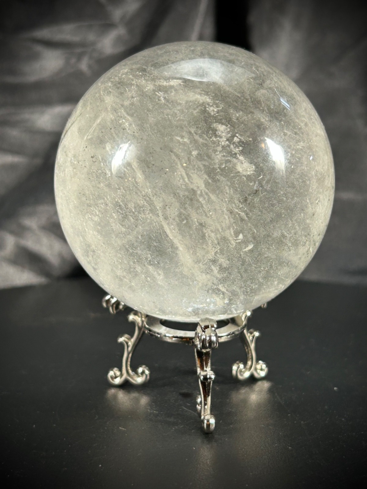 3″ Quartz And Lodolite Sphere With Metal Stand 1lb 6.1oz (625 grams)