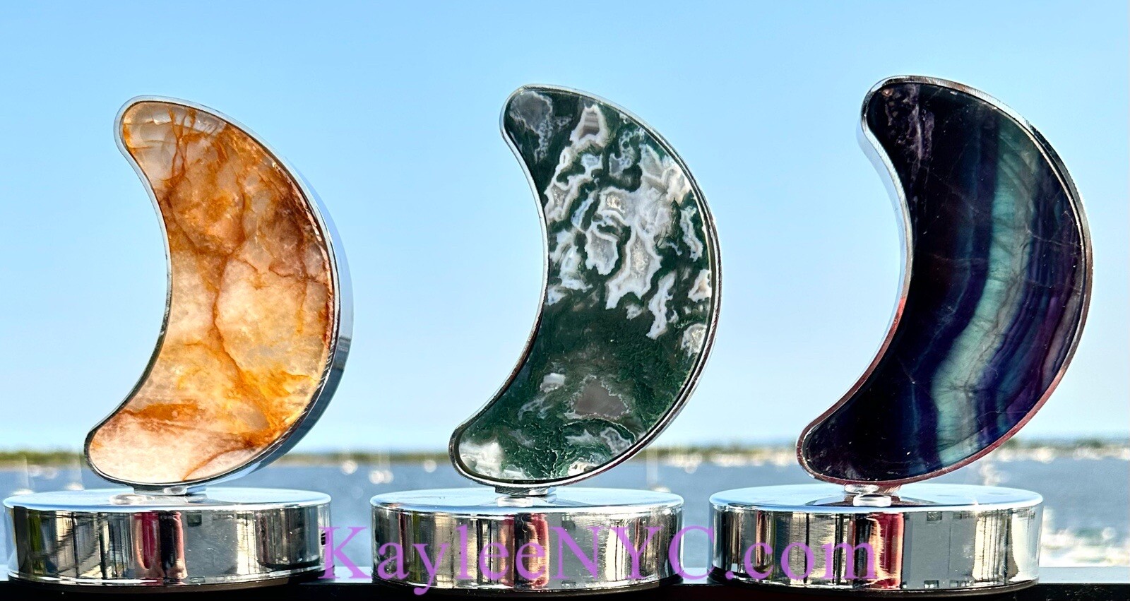 Wholesale Lot 3 PCs Natural Crystal Moon Lamps Healing Energy