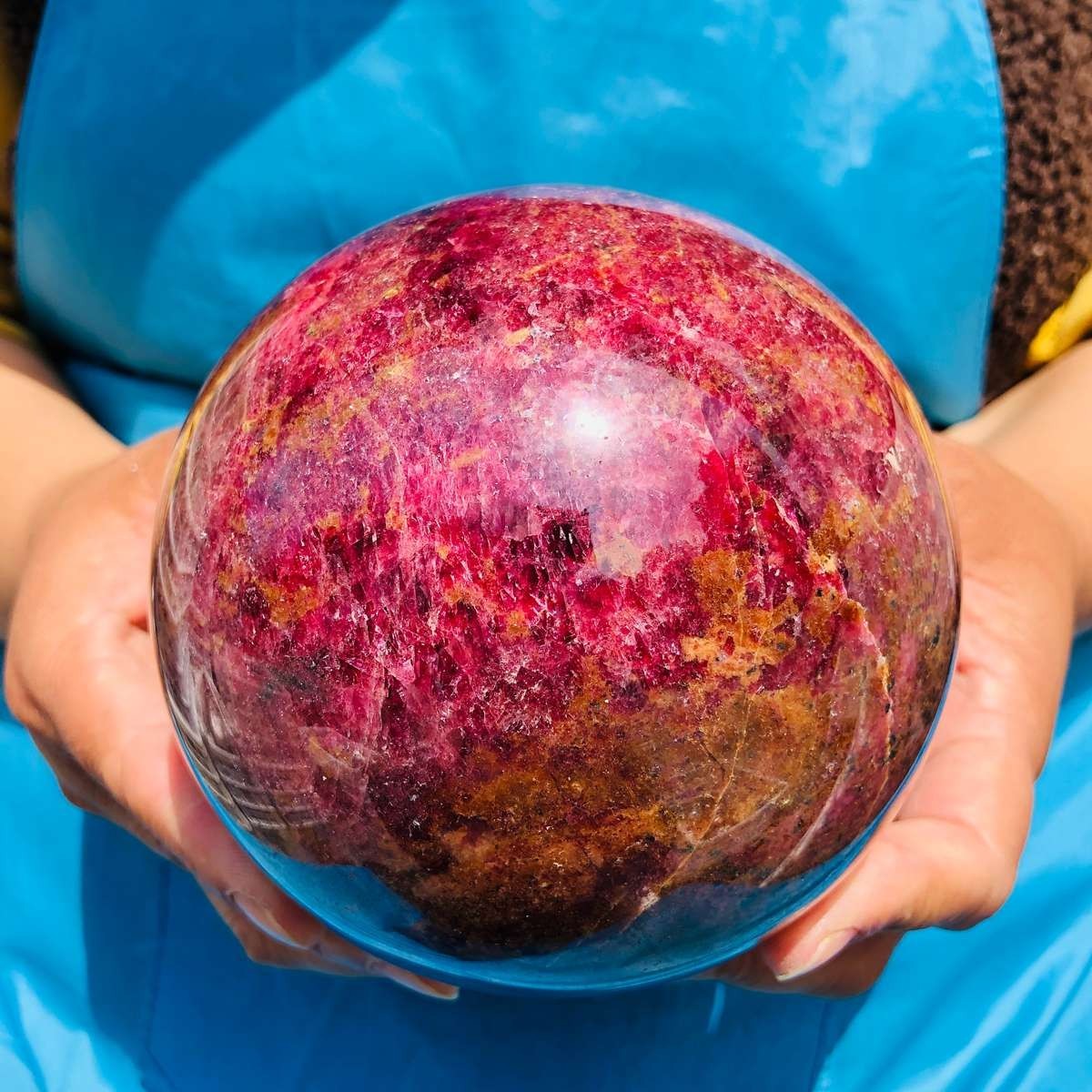 6.29LB Natural Rhodonite Crystal Sphere Pink Black Healing Gem Stone 4797
