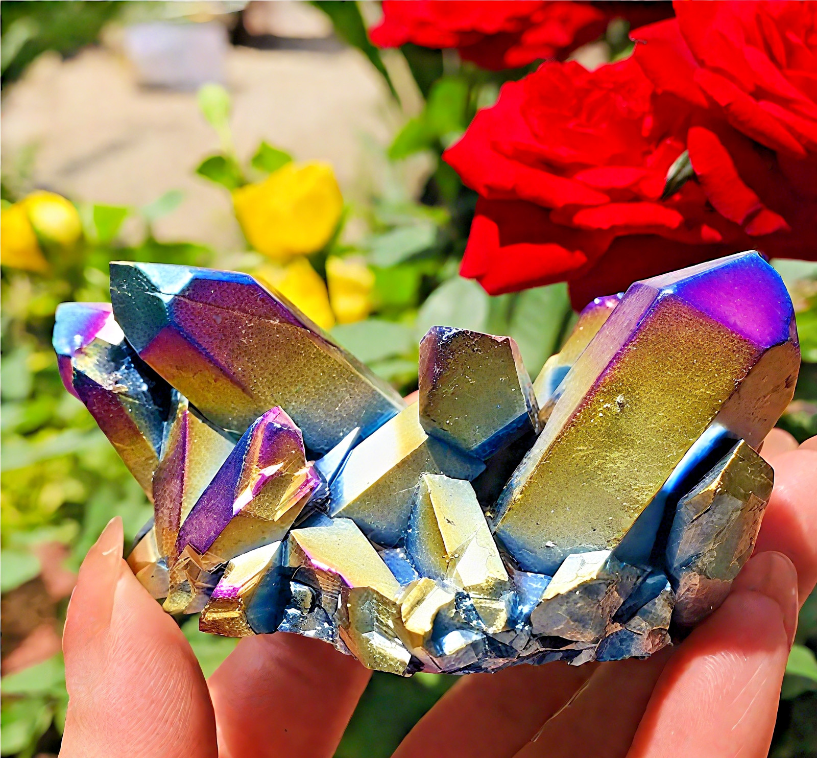 80-100g Titanium Aura Rainbow Quartz Crystal Multicolor Cluster Healing Gifts